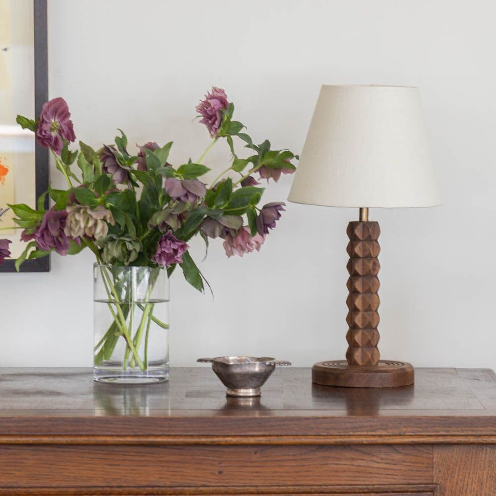 French Carved Wood Table Lamp by Charles Dudouyt