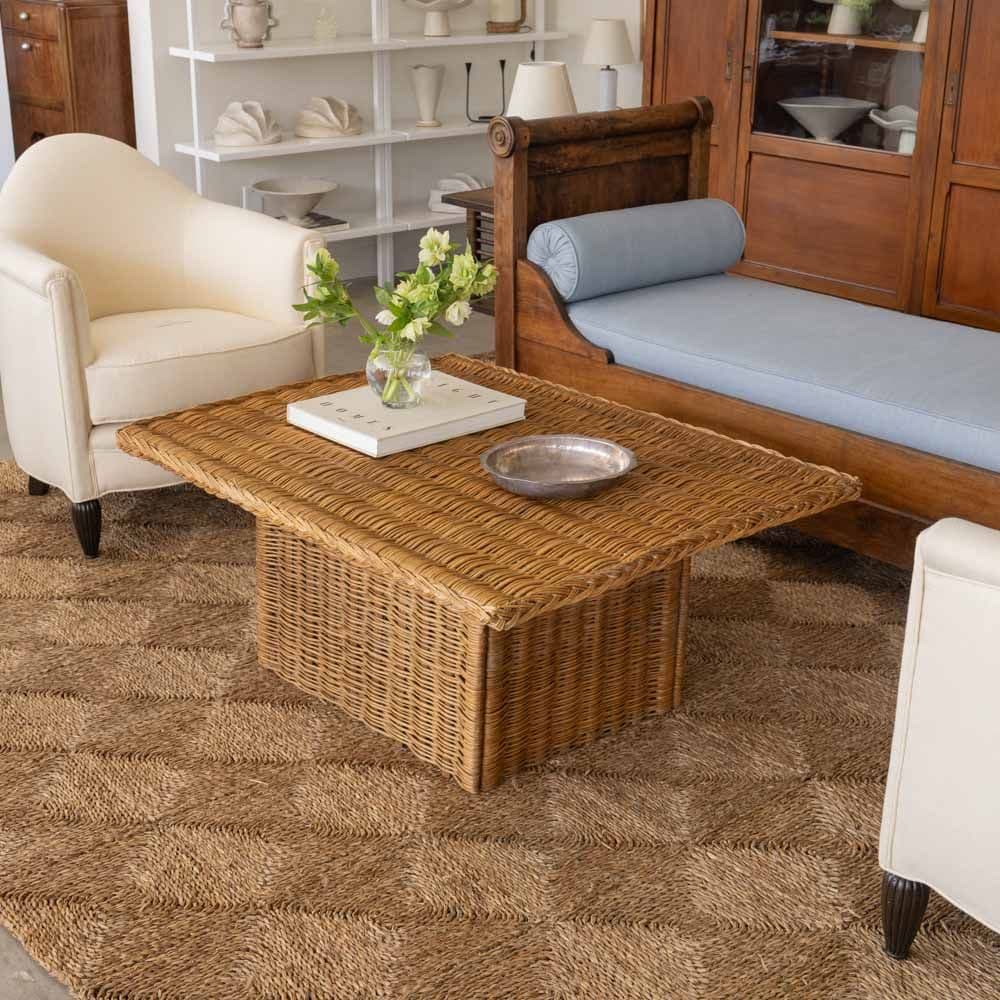 1960s Large French Wicker Coffee Table