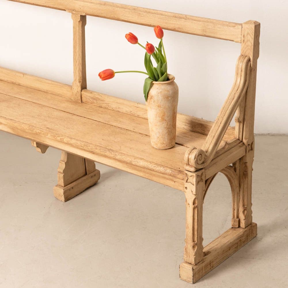 French Carved Wood Bench with Back