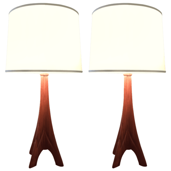 Sold - VINTAGE Mid-Century Teak Table Lamps, Pair - Rubbish Interiors Inc.